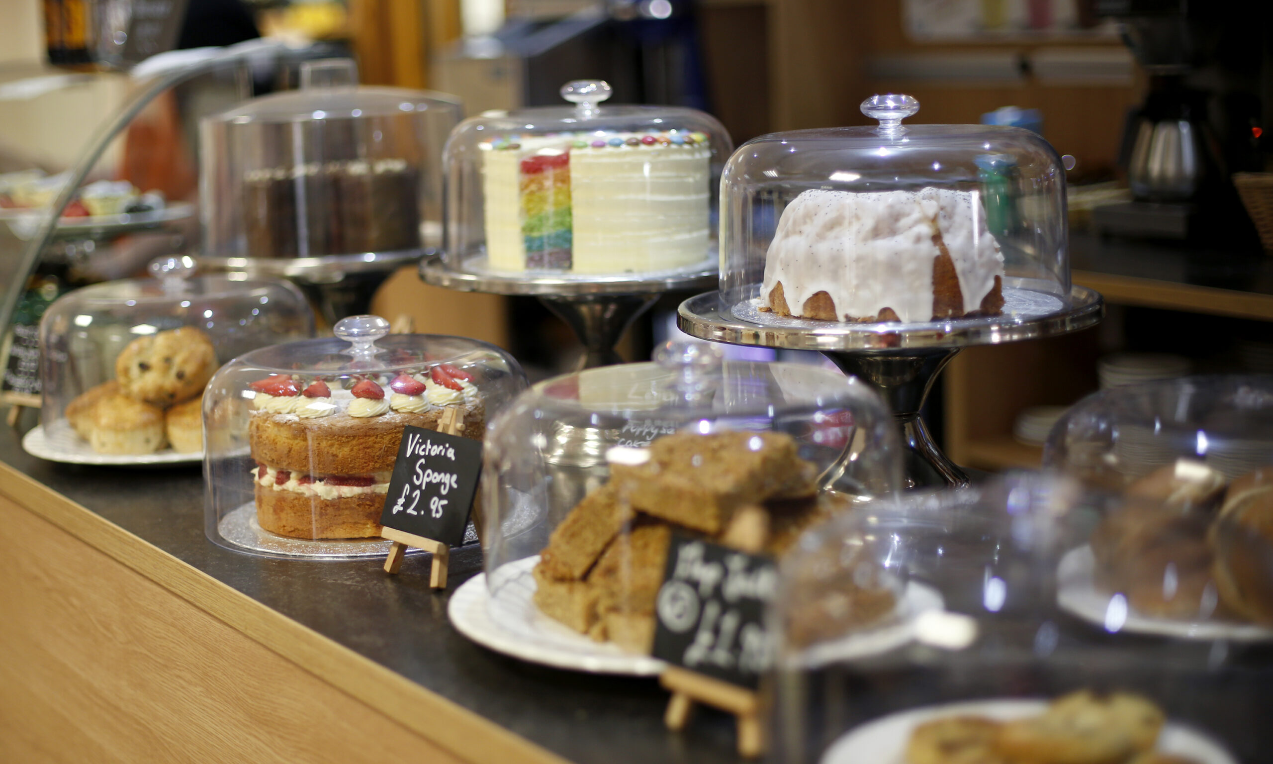 Coffee shop cake display Glebe Farm Astbury